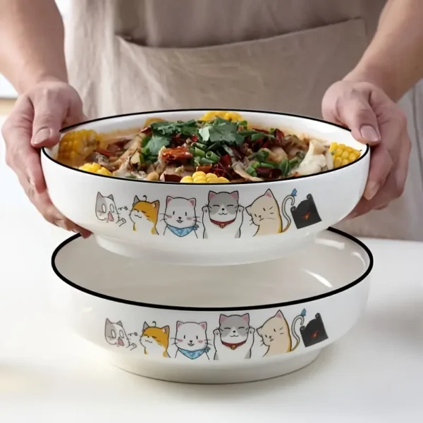 1728457936098-2a845af6dc0645e2819d6268f20d787f-goods 2pcs Large 9-Inch Ceramic Cat Soup Bowl